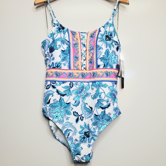 NWT LA BLANCA Santorini Multi Strap Cross Back One Piece Swimsuit Strappy Sz 16 - Picture 2 of 10